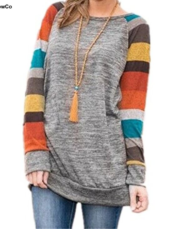Tops - Women's Cotton Blend Knitted Long Sleeve Lightweight Tunic Sweatshirt Top